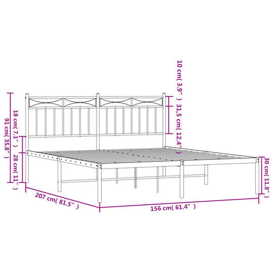 Metal Bed Frame without Mattress with Headboard Black 150x200 cm