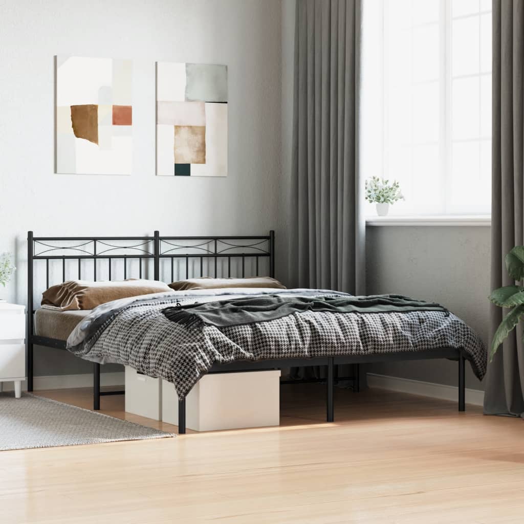 Metal Bed Frame without Mattress with Headboard Black 150x200 cm