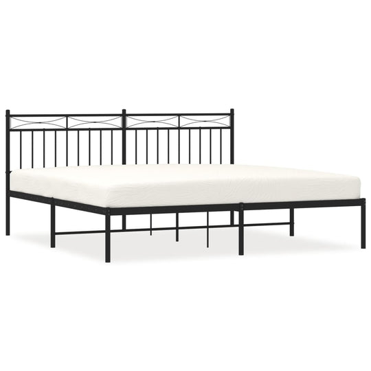 Metal Bed Frame without Mattress with Headboard Black 183x203 cm King