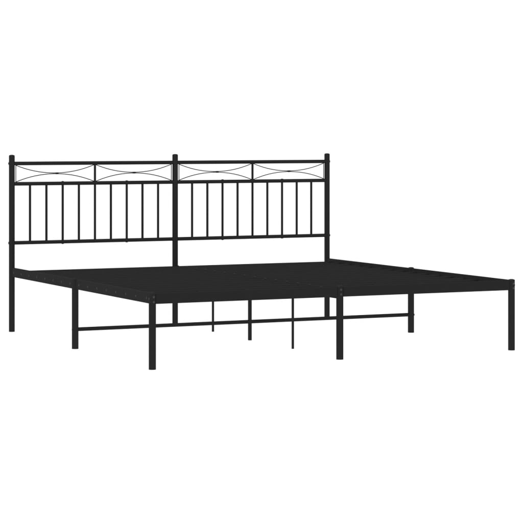 Metal Bed Frame without Mattress with Headboard Black 183x203 cm King