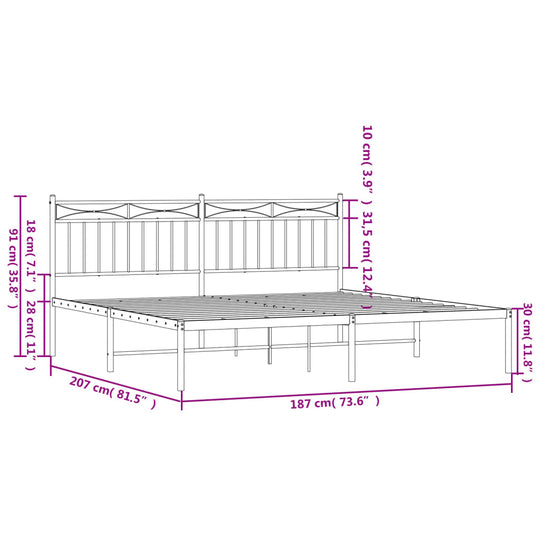 Metal Bed Frame without Mattress with Headboard Black 183x203 cm King