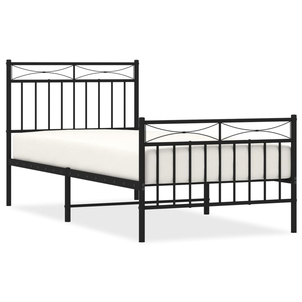 Metal Bed Frame without Mattress with Footboard Black 90x190 cm