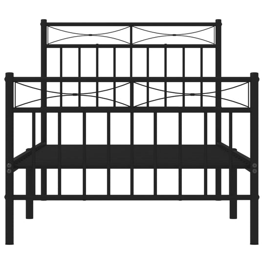 Metal Bed Frame without Mattress with Footboard Black 90x190 cm