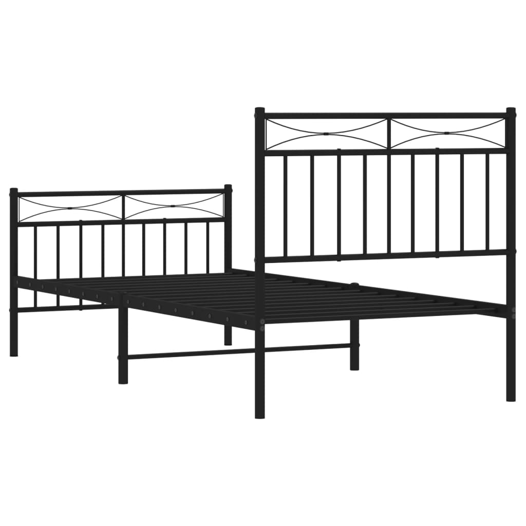 Metal Bed Frame without Mattress with Footboard Black 90x190 cm