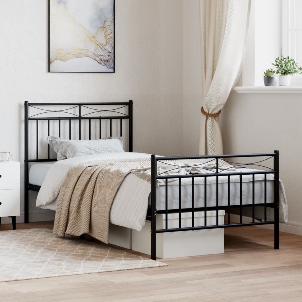 Metal Bed Frame without Mattress with Footboard Black 90x190 cm