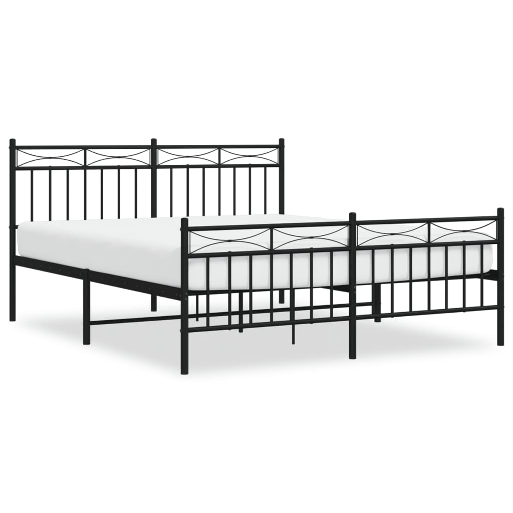 Metal Bed Frame without Mattress with Footboard Black 150x200 cm