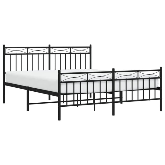 Metal Bed Frame without Mattress with Footboard Black 150x200 cm