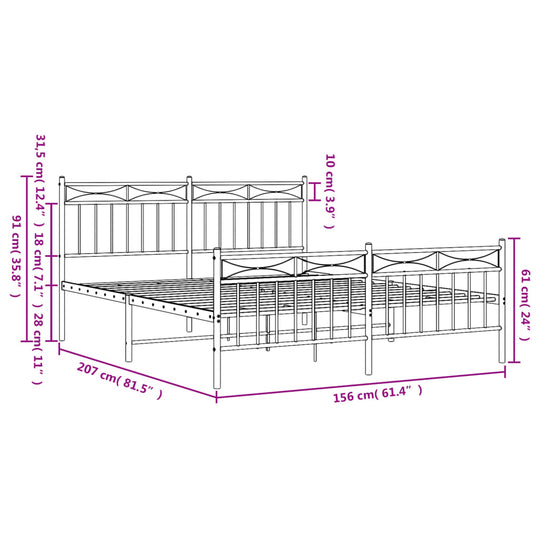 Metal Bed Frame without Mattress with Footboard Black 150x200 cm