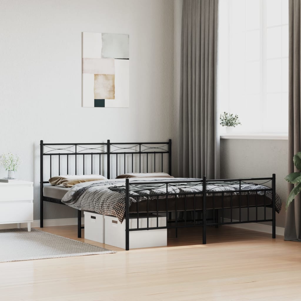 Metal Bed Frame without Mattress with Footboard Black 150x200 cm