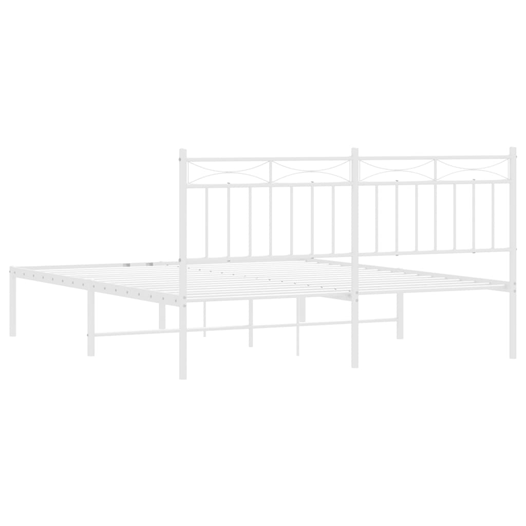 Metal Bed Frame without Mattress with Headboard White 150x200 cm