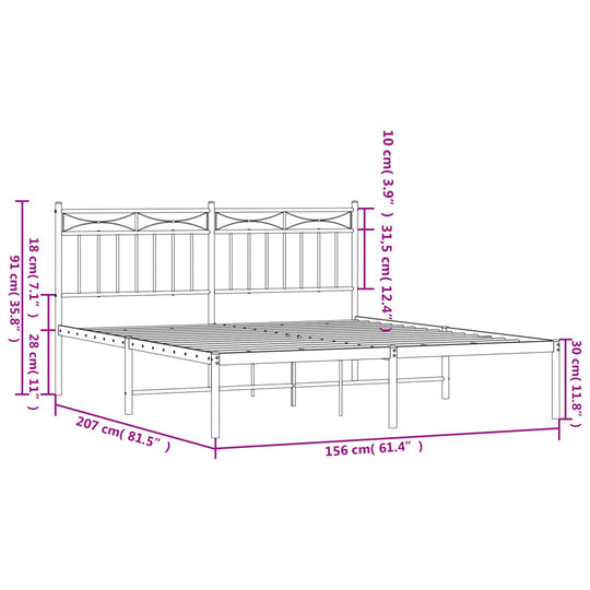 Metal Bed Frame without Mattress with Headboard White 150x200 cm