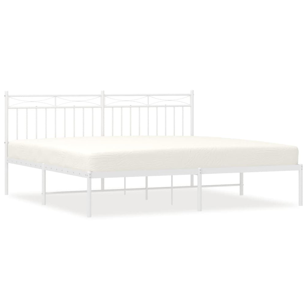 Metal Bed Frame without Mattress with Headboard White 183x203 cm King