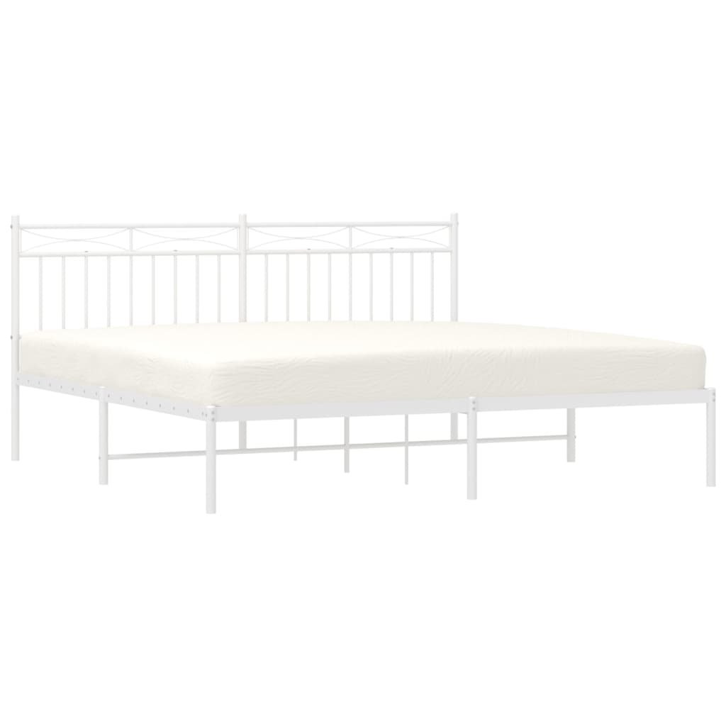 Metal Bed Frame without Mattress with Headboard White 183x203 cm King