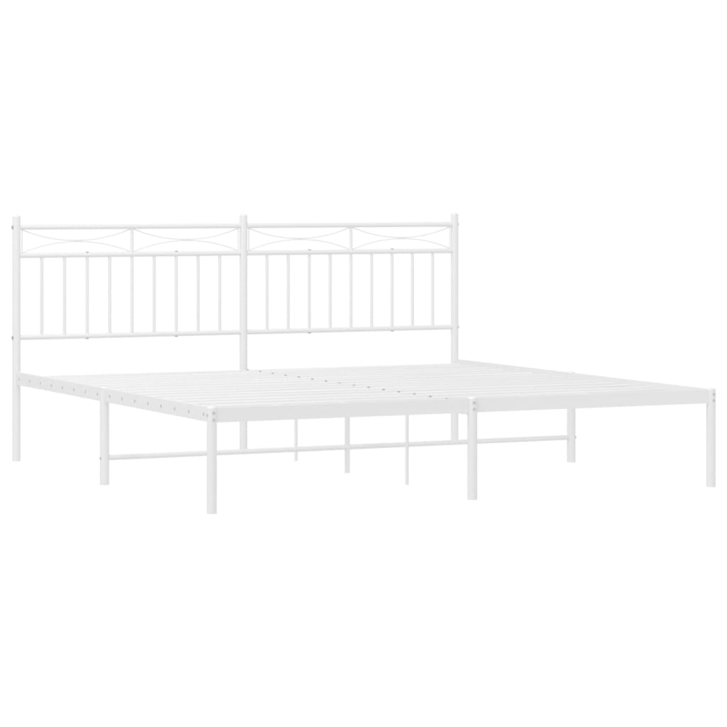 Metal Bed Frame without Mattress with Headboard White 183x203 cm King