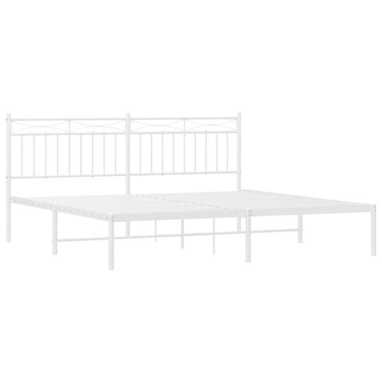 Metal Bed Frame without Mattress with Headboard White 183x203 cm King