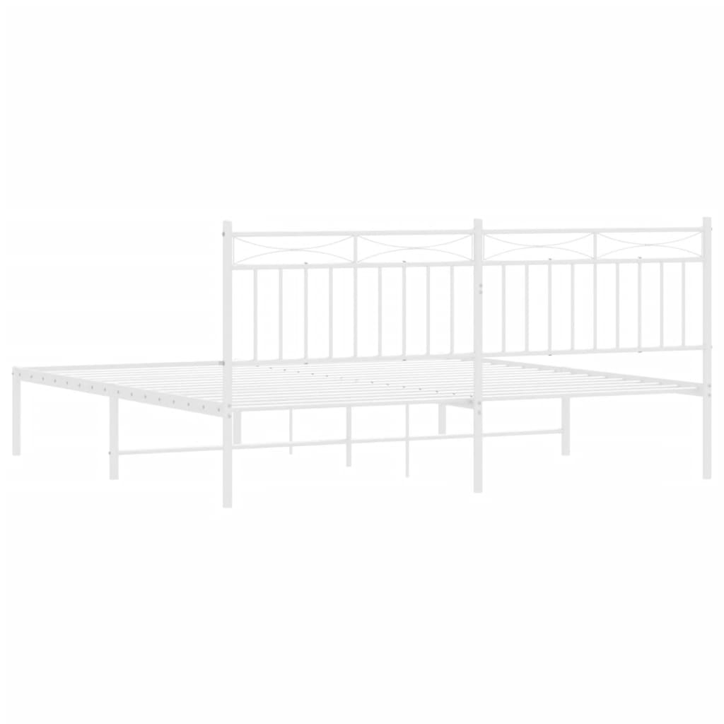 Metal Bed Frame without Mattress with Headboard White 183x203 cm King