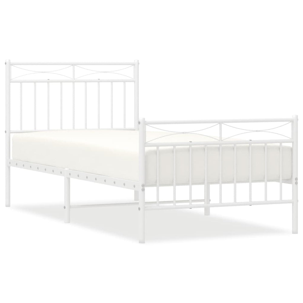 Metal Bed Frame without Mattress with Footboard White 90x190 cm