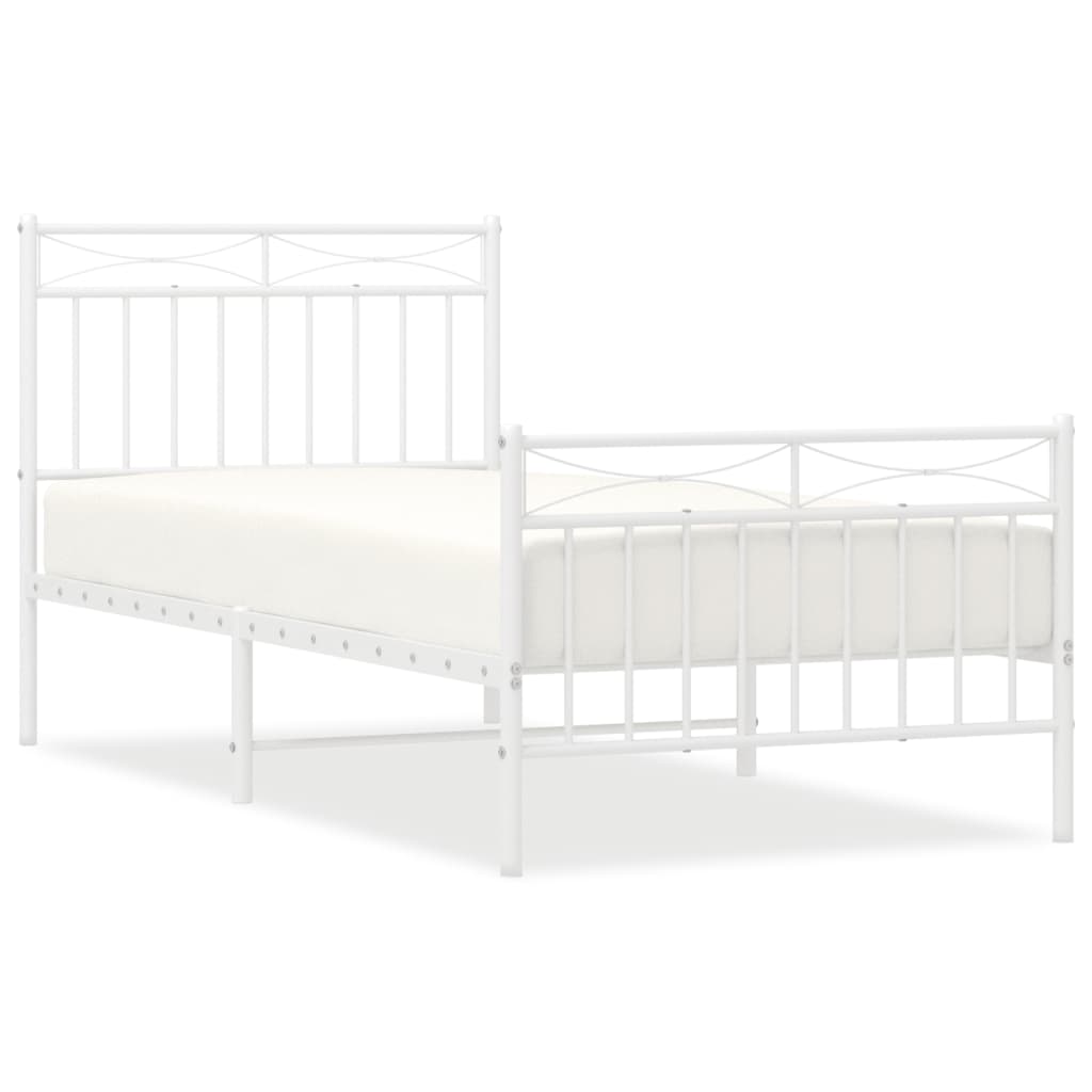 Metal Bed Frame without Mattress with Footboard White 90x190 cm