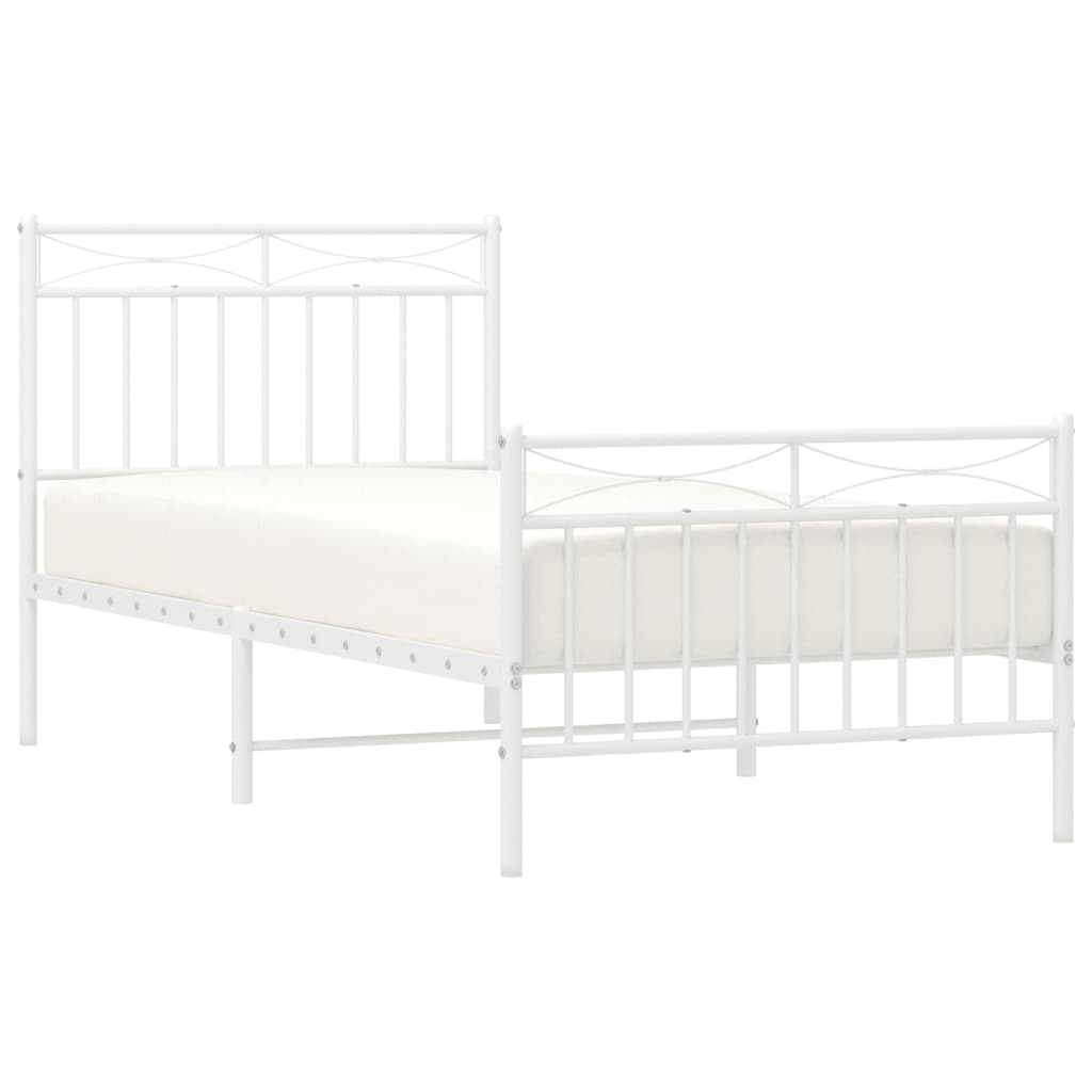 Metal Bed Frame without Mattress with Footboard White 90x190 cm