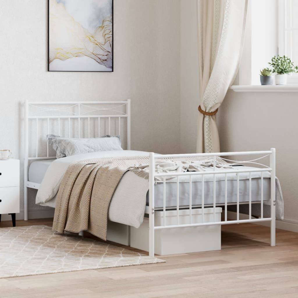 Metal Bed Frame without Mattress with Footboard White 90x190 cm