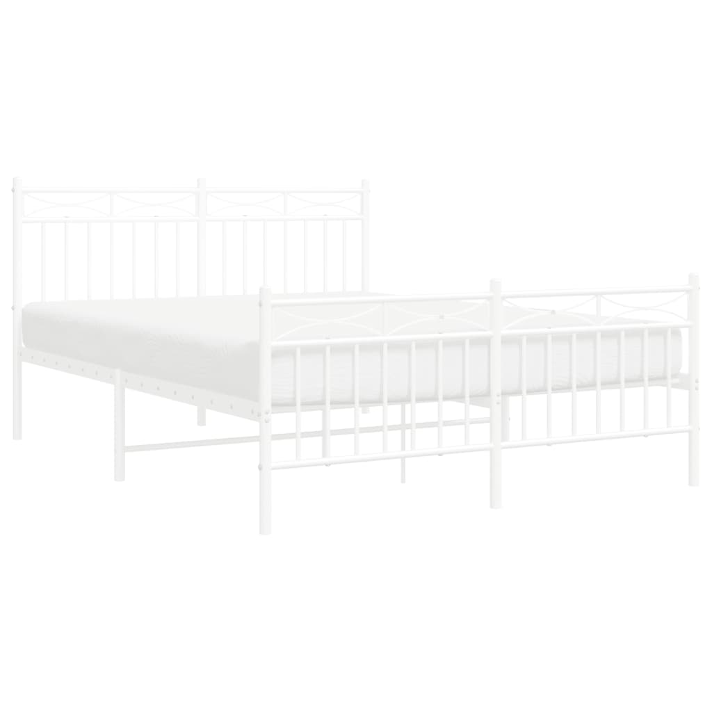 Metal Bed Frame without Mattress with Footboard White 135x190 cm