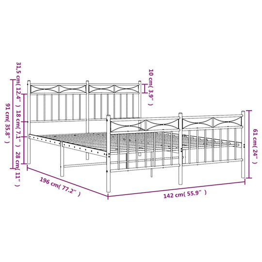 Metal Bed Frame without Mattress with Footboard White 135x190 cm