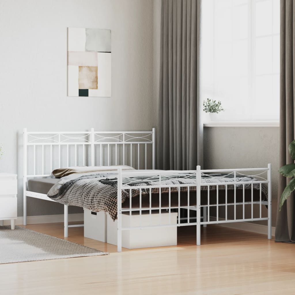 Metal Bed Frame without Mattress with Footboard White 135x190 cm