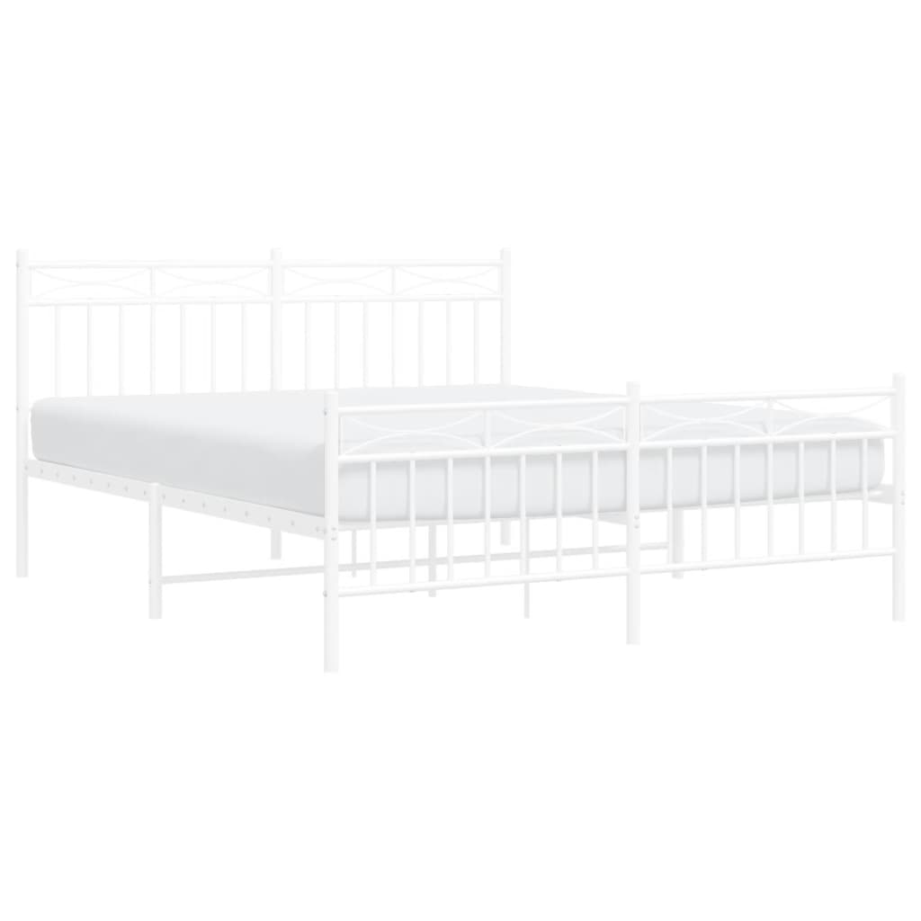 Metal Bed Frame without Mattress with Footboard White 150x200 cm