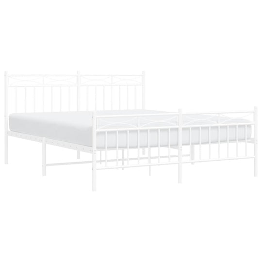 Metal Bed Frame without Mattress with Footboard White 150x200 cm