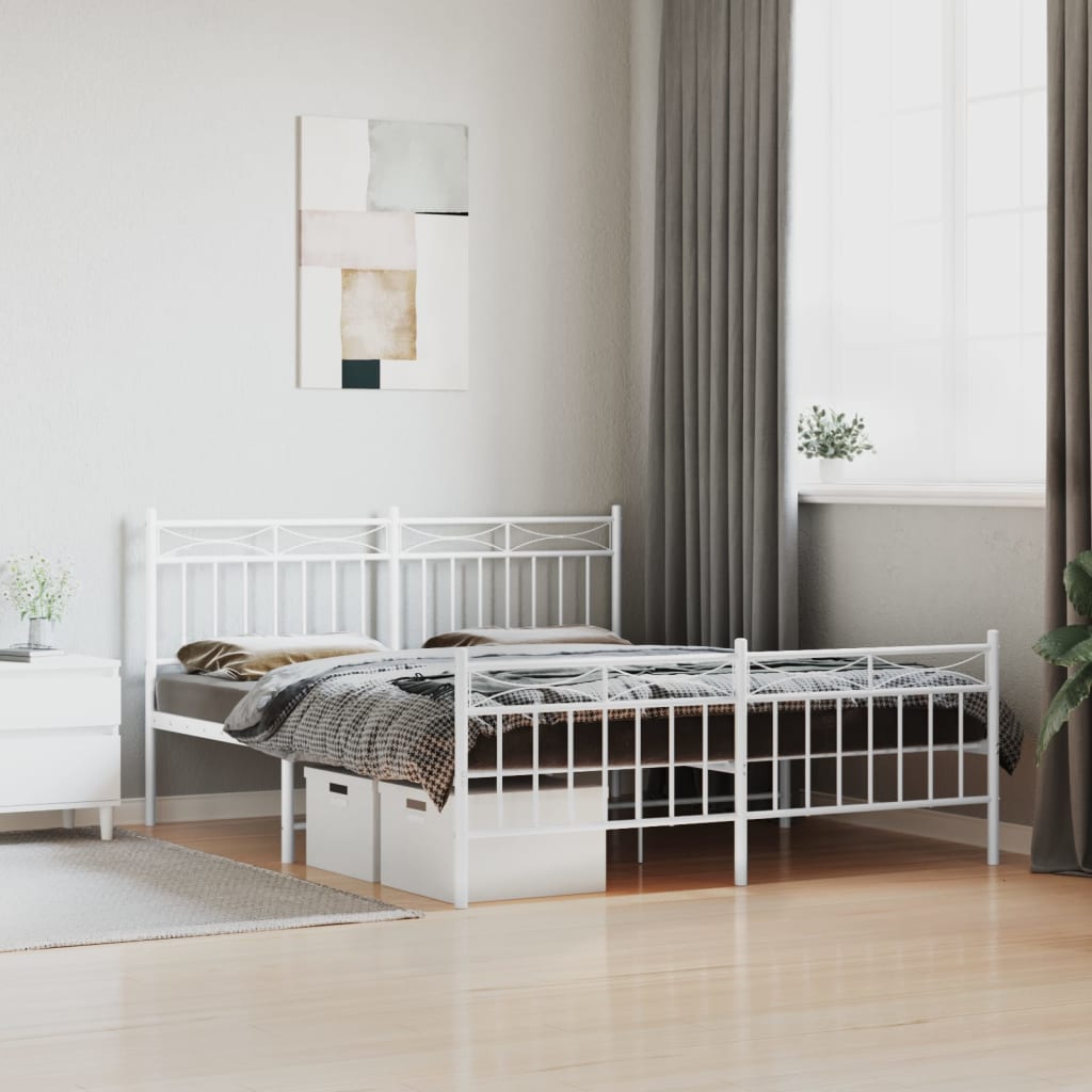 Metal Bed Frame without Mattress with Footboard White 150x200 cm