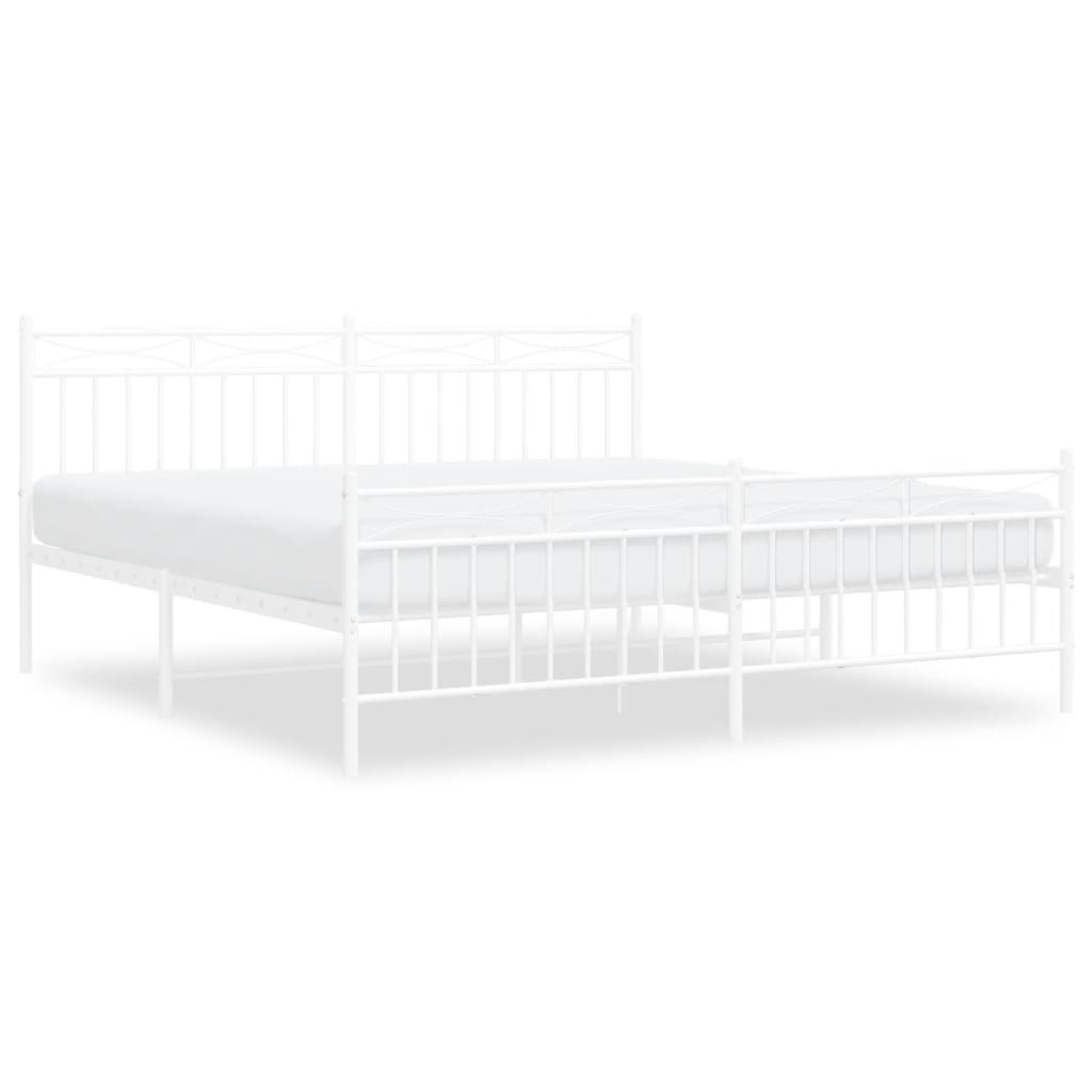 Metal Bed Frame without Mattress with Footboard White 183x203 cm King