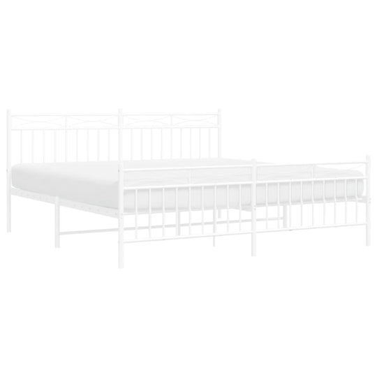 Metal Bed Frame without Mattress with Footboard White 183x203 cm King