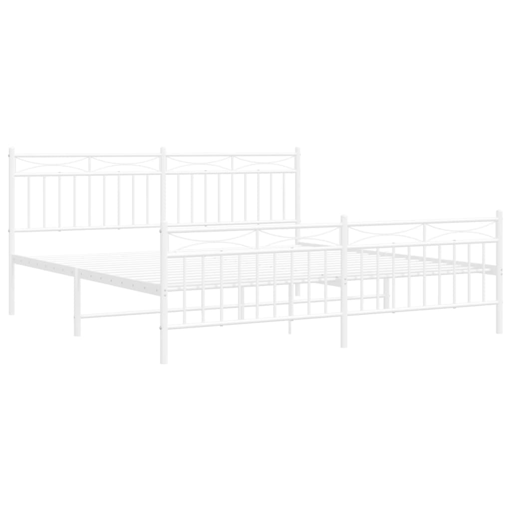 Metal Bed Frame without Mattress with Footboard White 183x203 cm King