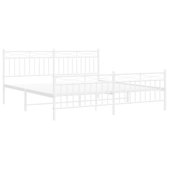 Metal Bed Frame without Mattress with Footboard White 183x203 cm King