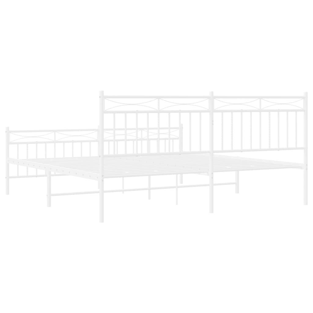 Metal Bed Frame without Mattress with Footboard White 183x203 cm King