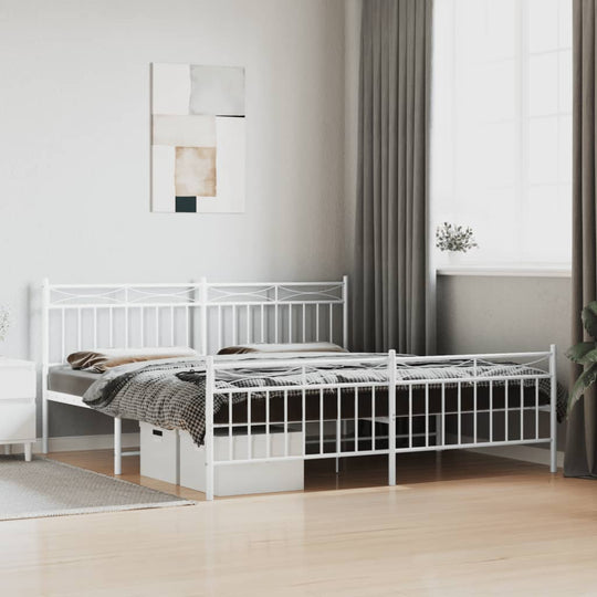 Metal Bed Frame without Mattress with Footboard White 183x203 cm King