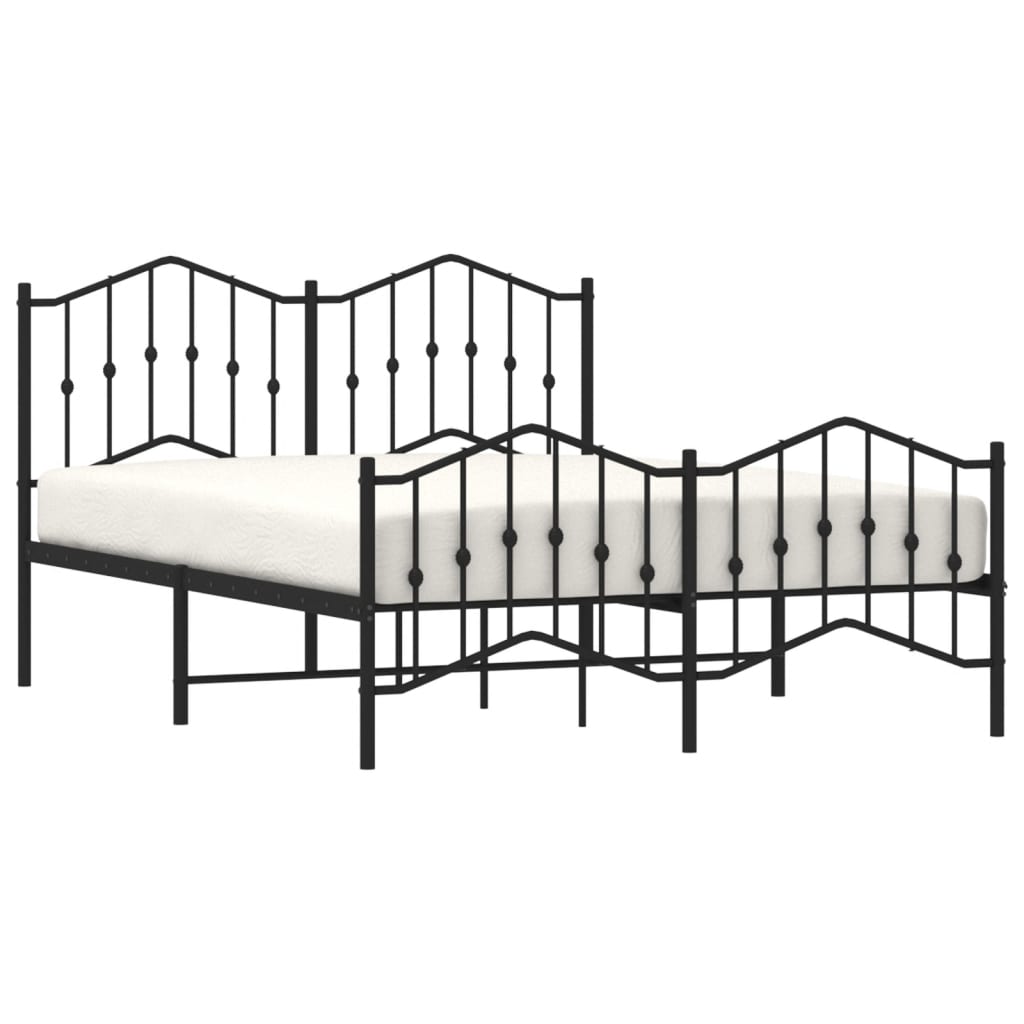 Metal Bed Frame without Mattress with Footboard Black 150x200 cm