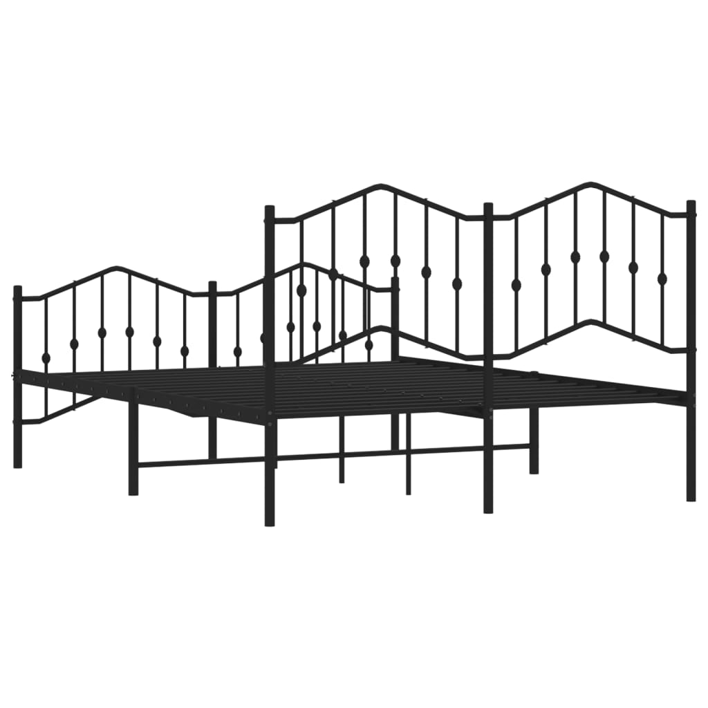 Metal Bed Frame without Mattress with Footboard Black 150x200 cm