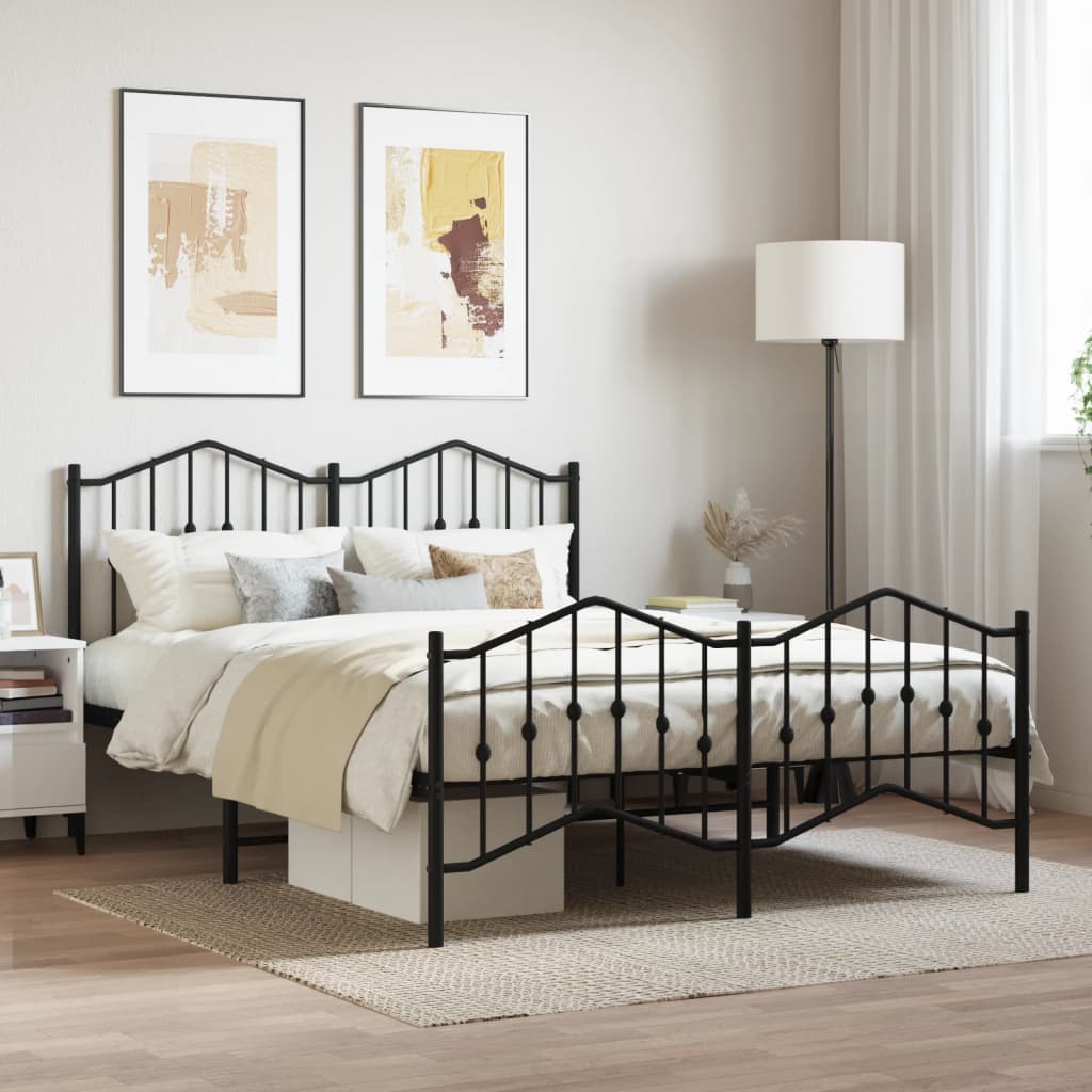 Metal Bed Frame without Mattress with Footboard Black 150x200 cm