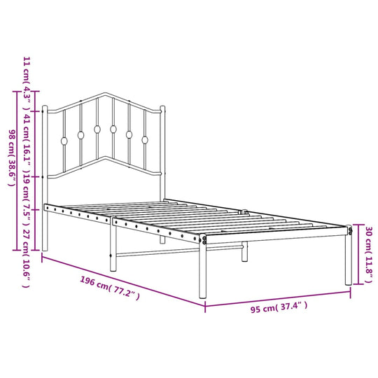 Metal Bed Frame without Mattress with Headboard White 90x190 cm