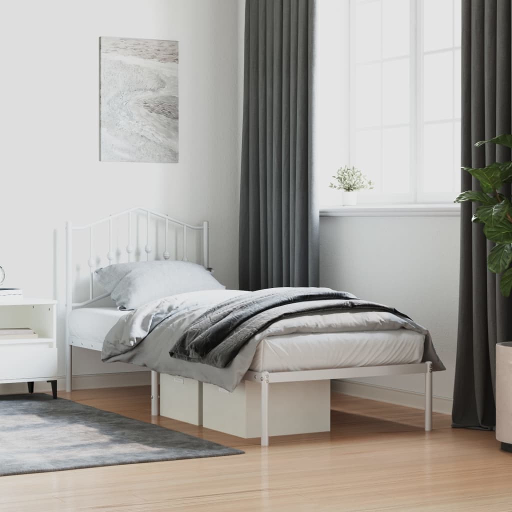 Metal Bed Frame without Mattress with Headboard White 90x190 cm