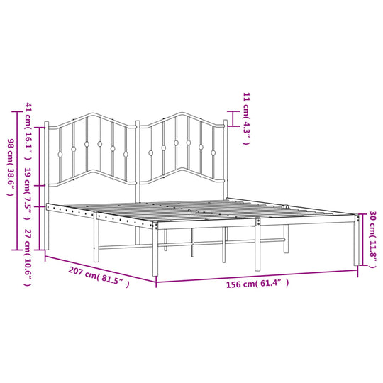 Metal Bed Frame without Mattress with Headboard White 150x200 cm