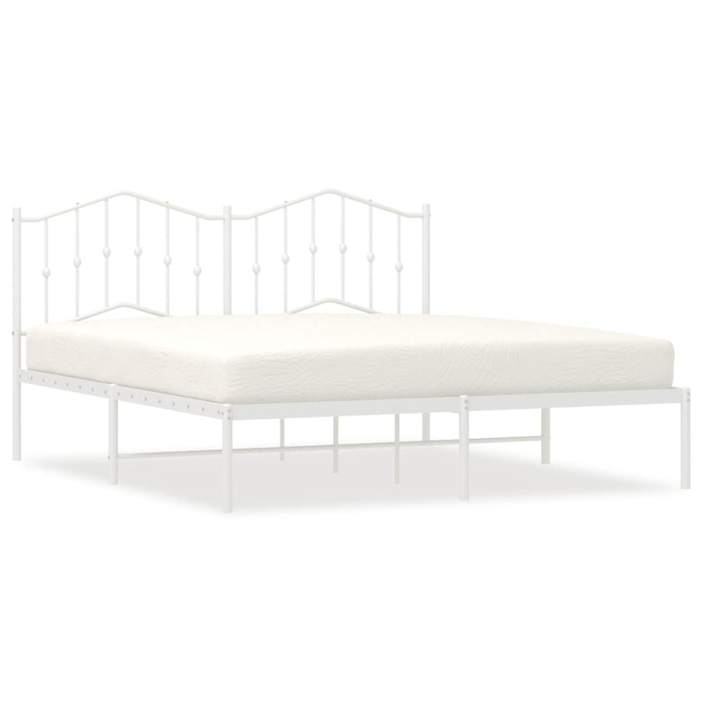 Metal Bed Frame without Mattress with Headboard White 183x203 cm King