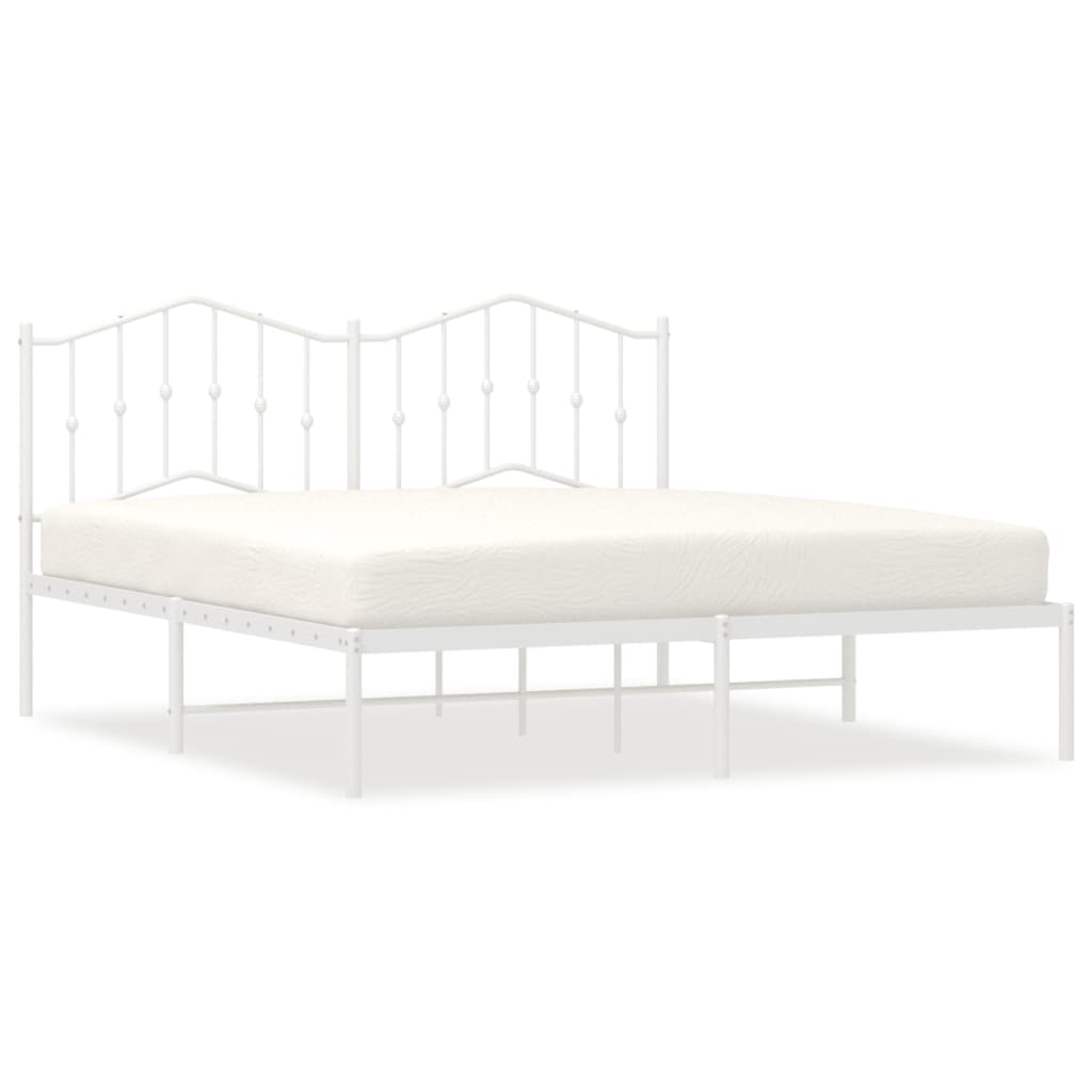 Metal Bed Frame without Mattress with Headboard White 183x203 cm King