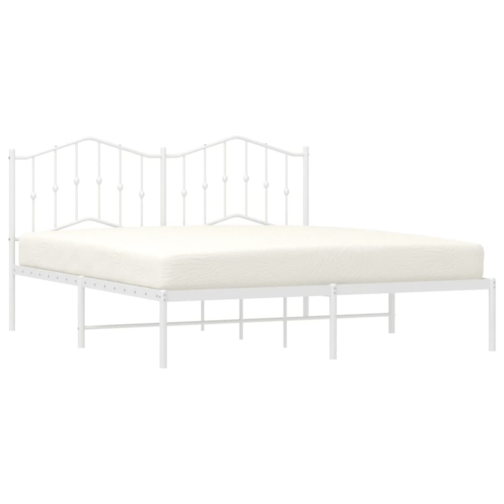 Metal Bed Frame without Mattress with Headboard White 183x203 cm King