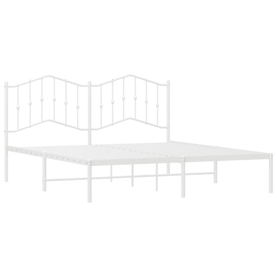 Metal Bed Frame without Mattress with Headboard White 183x203 cm King