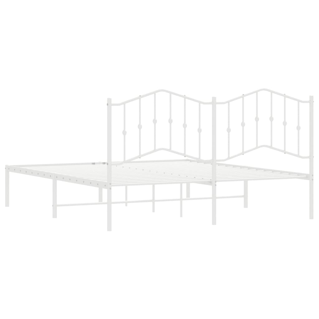 Metal Bed Frame without Mattress with Headboard White 183x203 cm King