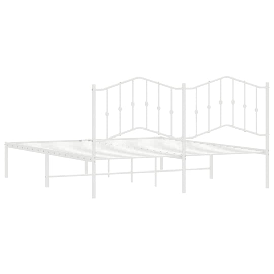 Metal Bed Frame without Mattress with Headboard White 183x203 cm King