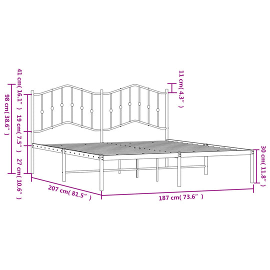 Metal Bed Frame without Mattress with Headboard White 183x203 cm King