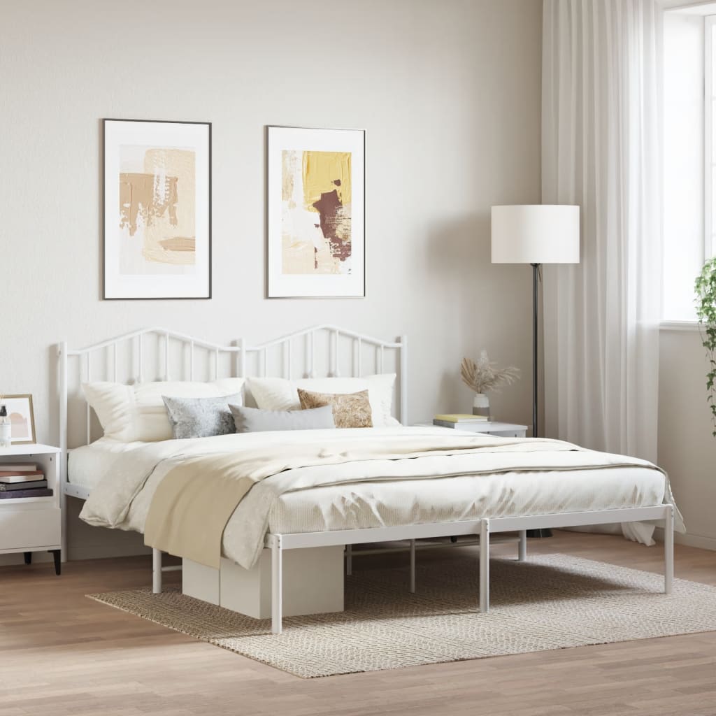 Metal Bed Frame without Mattress with Headboard White 183x203 cm King